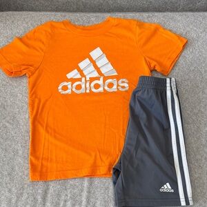 Adidas Bright Orange Tee and Gray Shorts Soccer set Boys 5T